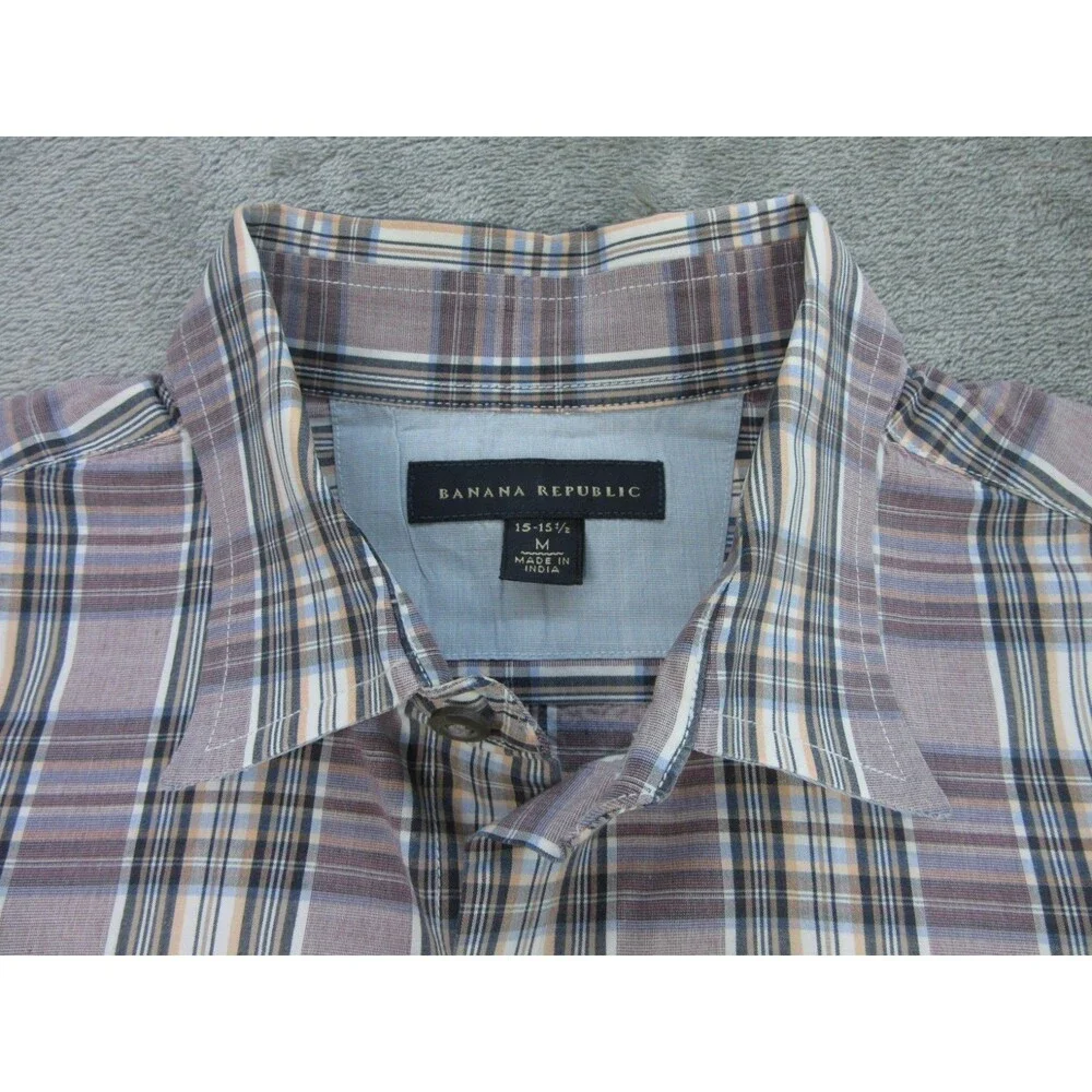 2-pack Banana Republic Shirt Mens Medium 15-15.5 Long Slv Blue Red Plaid Striped